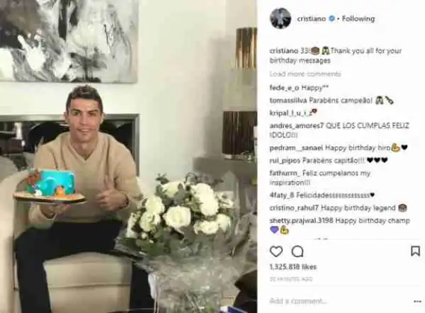 Cristiano Ronaldo Turns 33 Today. Checkout His Sweet Birthday Cake